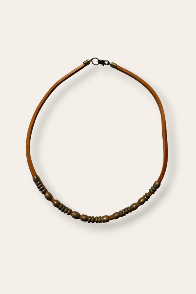 Y2K Leather Cord Brass Bead Necklace Selected By Afterlife Boutique #1