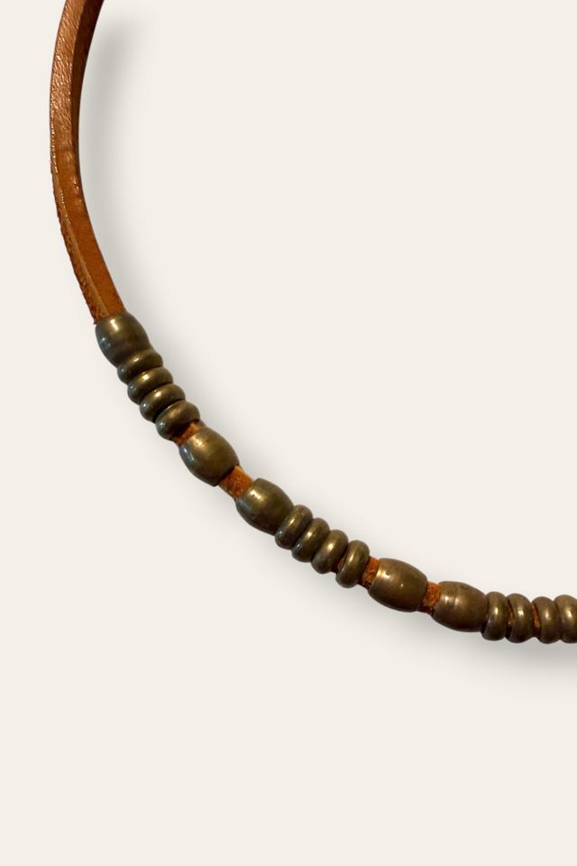 Y2K Leather Cord Brass Bead Necklace Selected By Afterlife Boutique #2