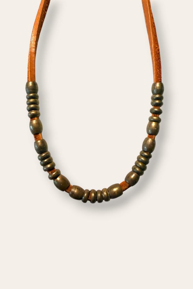 Y2K Leather Cord Brass Bead Necklace Selected By Afterlife Boutique #3