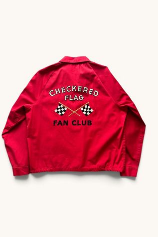 Vintage 1960s Chain Stitched Embroidery Checkered Flag Racing Jacket Selected By Vintage Warrior
