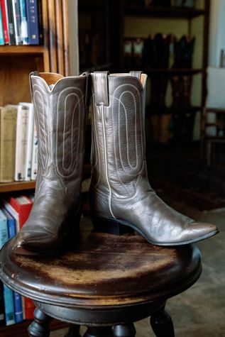 1970s Vintage Justin Dark Taupe Brown Leather Western Boots by Lauren Owen of Texas