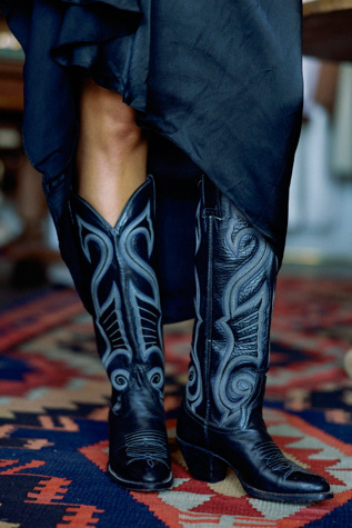 1980s Cowtown Black Leather Western Boots by Lauren Owen of Texas