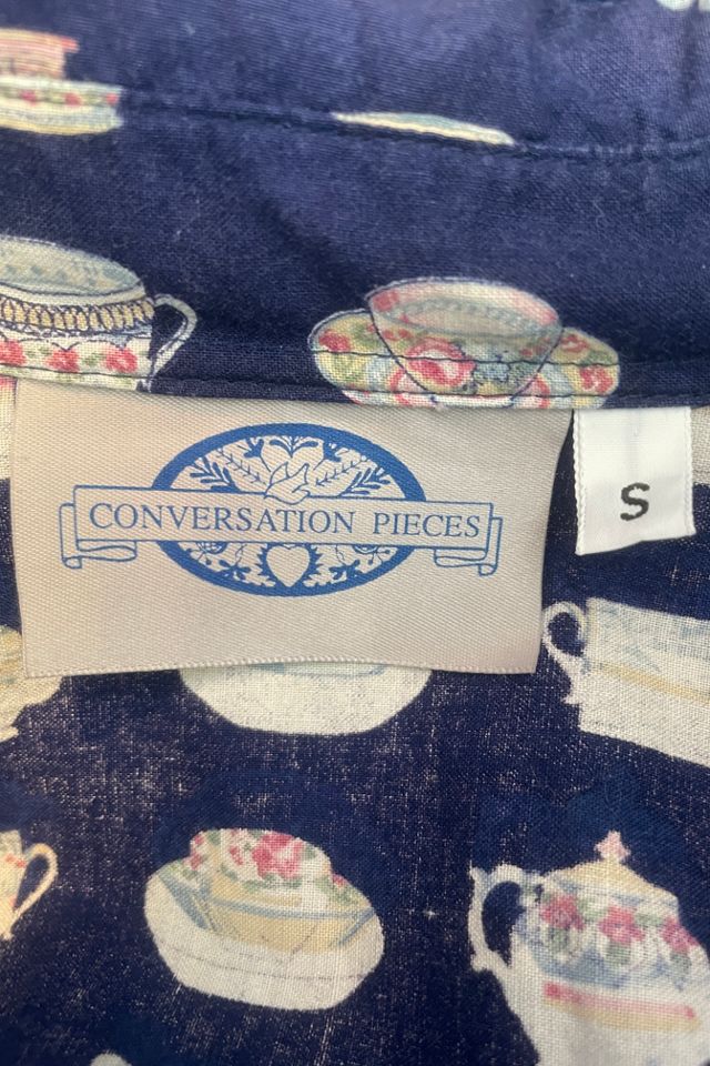 Conversation Pieces Navy Teapot-Print Ruffle Top Selected by The Curatorial Dept. #2