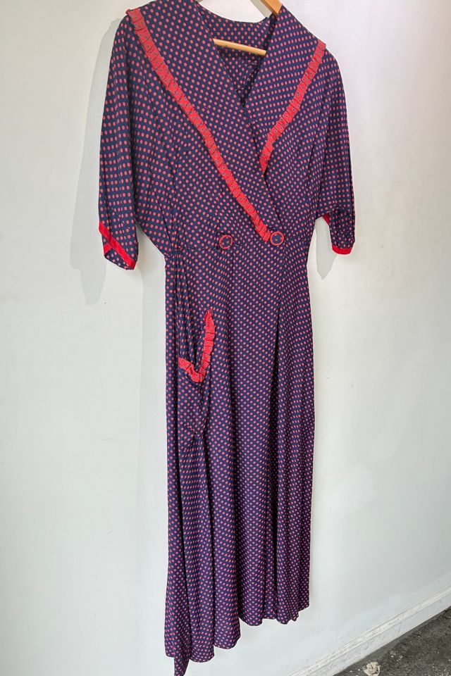 Vintage 40s Navy and Red Polka Dot Dress Selected by The Curatorial Dept. #1