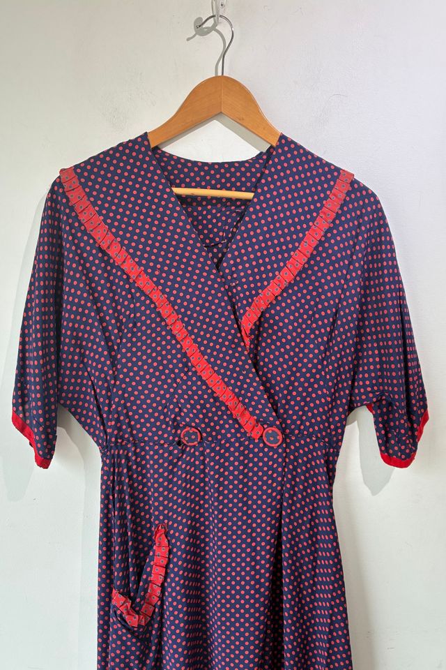 Vintage 40s Navy and Red Polka Dot Dress Selected by The Curatorial Dept. #2