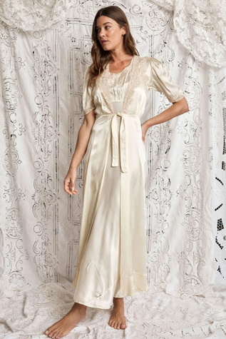 Cream Silk Slip Dress and Peignoir Set Selected by Madly Vintage