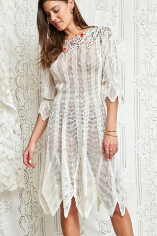 1980s Crochet Lace Scalloped Dress Selected by Madly Vintage