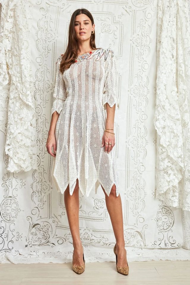 1980s Crochet Lace Scalloped Dress Selected by Madly Vintage #1