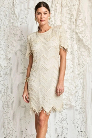1980s Beaded Fringe Party Dress Selected by Madly Vintage