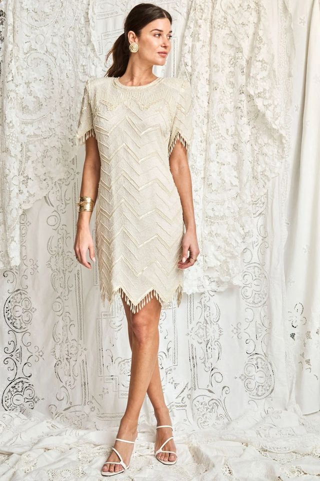 1980s Beaded Fringe Party Dress Selected by Madly Vintage #1