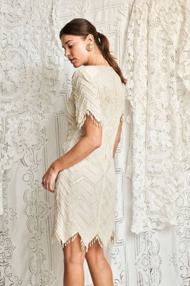 1980s Beaded Fringe Party Dress Selected by Madly Vintage #2