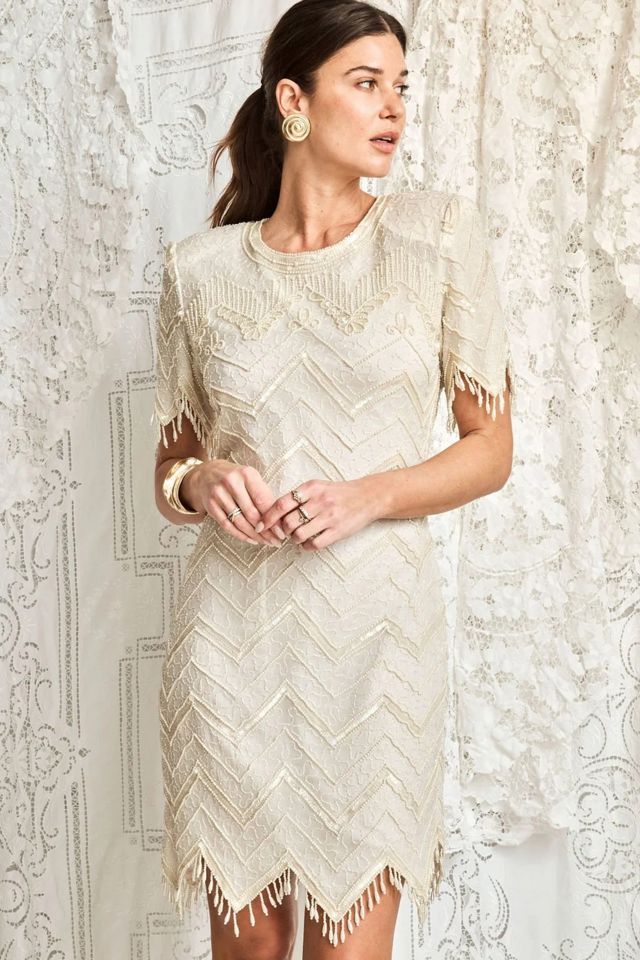 1980s Beaded Fringe Party Dress Selected by Madly Vintage #3