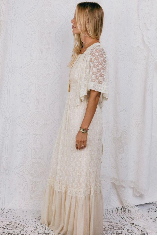 1970s Lace Flutter Sleeve Dress Selected by Madly Vintage #1