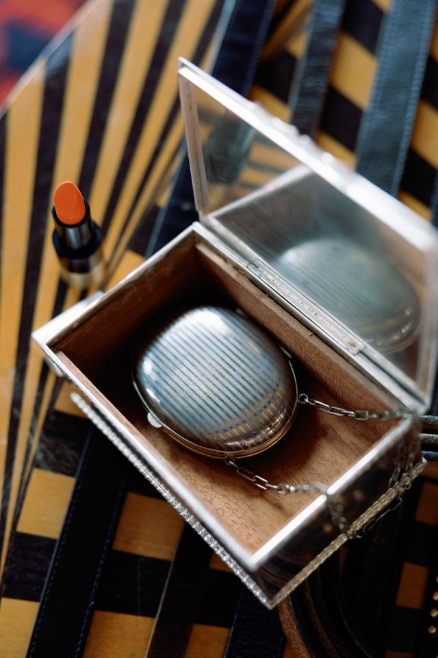 1920s Oval Pinstriped Sterling Dance Purse Compact by Lauren Owen of Texas #1