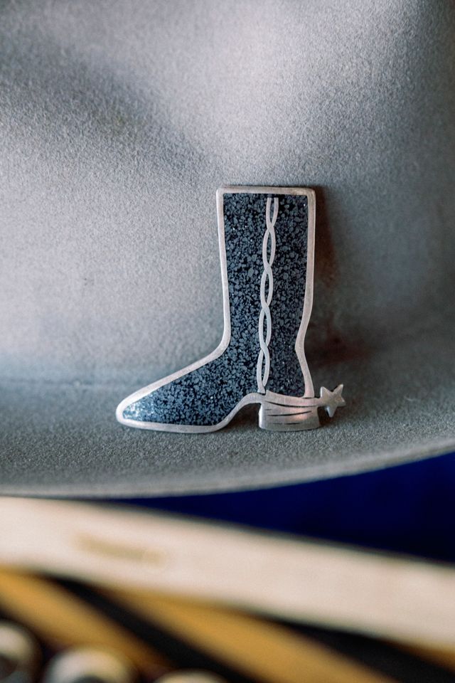 1970s Vintage Mexican Sterling Silver Zuni Inlay Cowboy Boot Brooch Pin by Lauren Owen of Texas #1