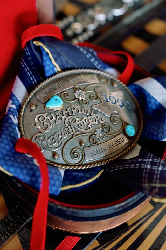 1992 Vintage Lindale-Smith Co. Youth Rodeo Champion Ribbon Roper Belt Buckle by Lauren Owen of Texas #1