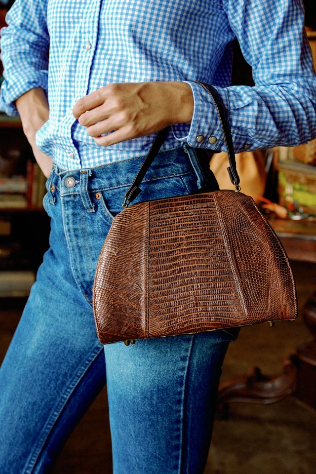 1950s Chocolate Textured Leather Shoulder Bag by Lauren Owen of Texas #1