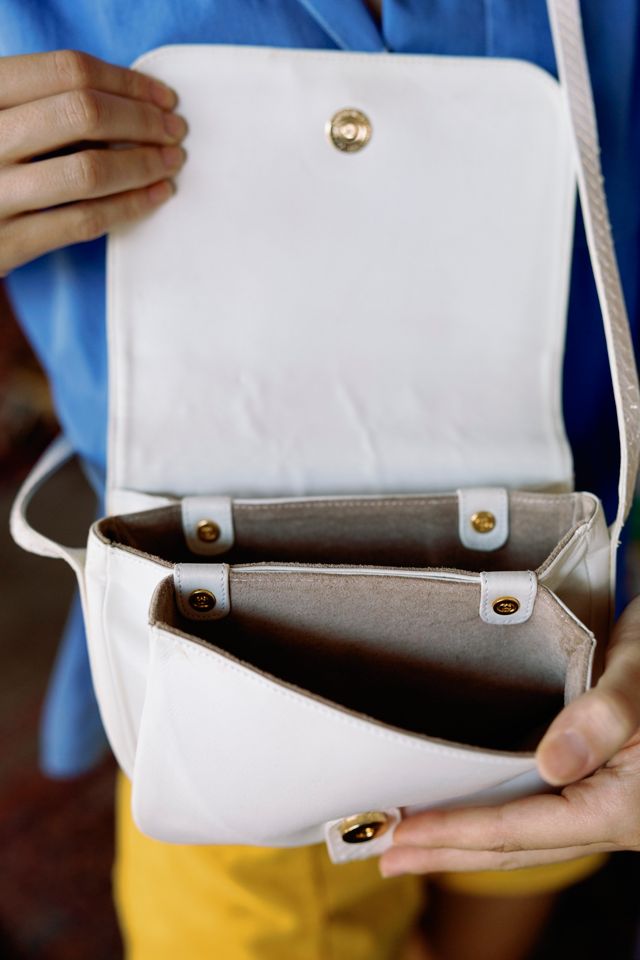 1970s Gucci White Leather Interlocking G Flap Shoulder Bag by Lauren Owen of Texas #1