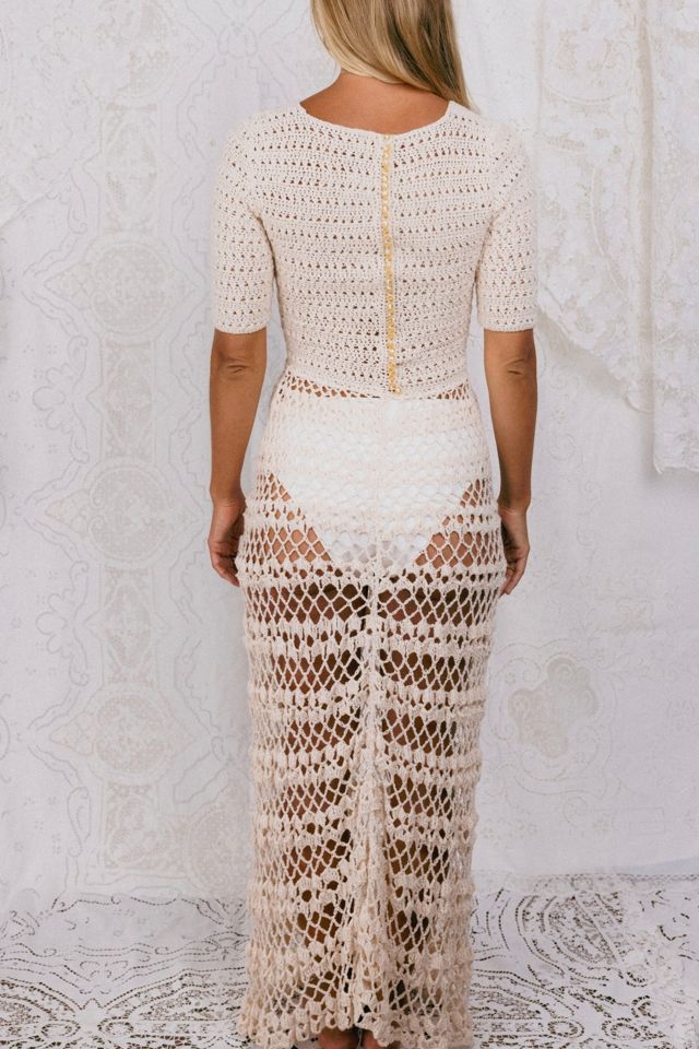 1970s Crochet Cream Short Sleeve Dress Selected by Madly Vintage #2