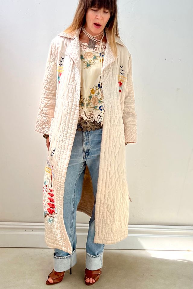 Vintage Quilted Silk Embroidered Maxi Coat Selected by Anna Corinna #1