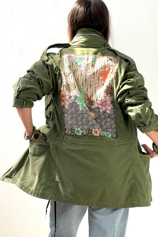 Anna Corinna Reworked Vintage Army Jacket Batiq Print Patch