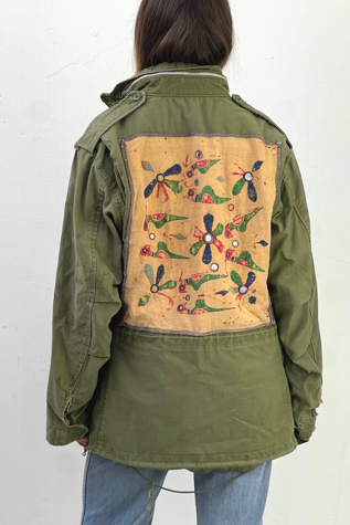 Anna Corinna Reworked Vintage Army Jacket Embroidered Mirrored Patch