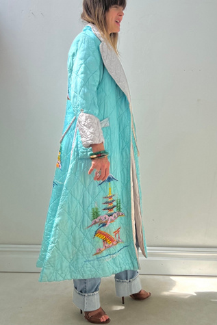 Vintage Quilted Silky Embroidered Maxi Coat Selected by Anna Corinna