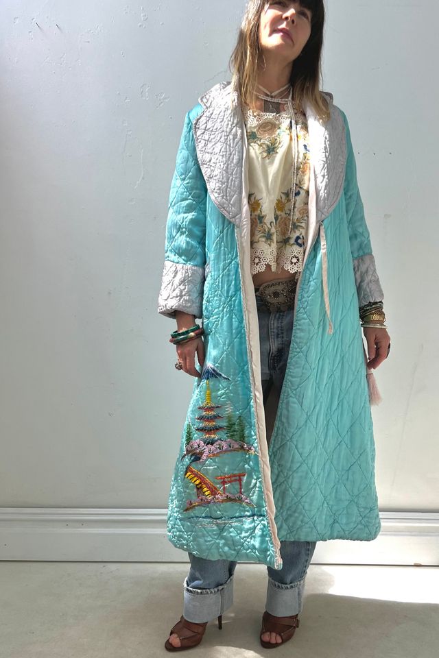 Vintage Quilted Silky Embroidered Maxi Coat Selected by Anna Corinna #1