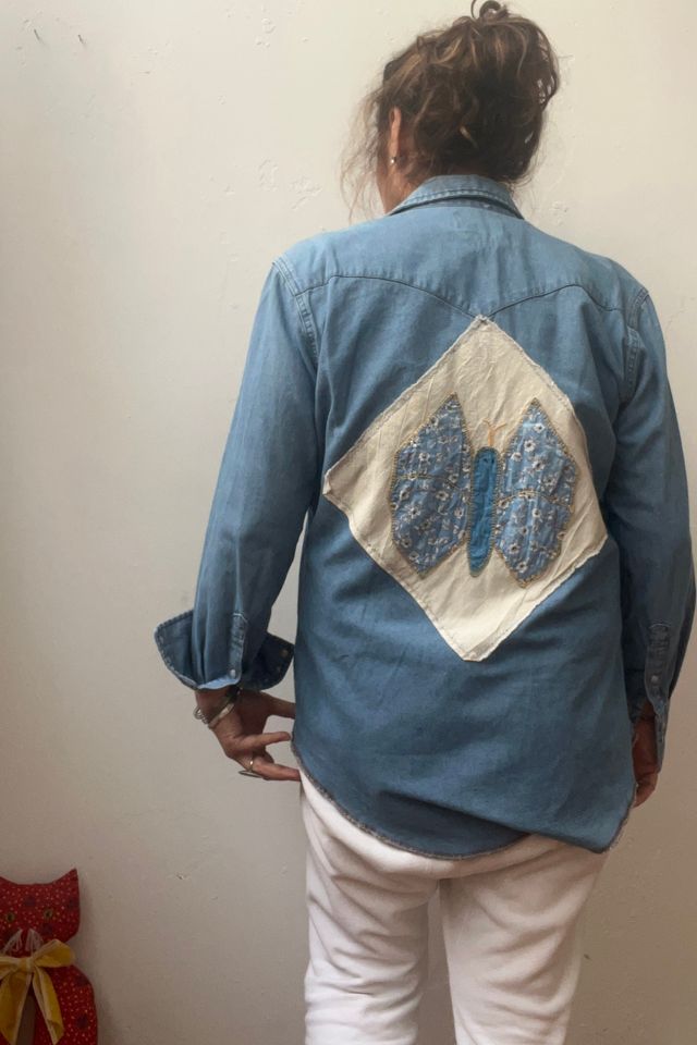 Anna Corinna Reworked Vintage Chambray Butterfly Snap Up Top #2