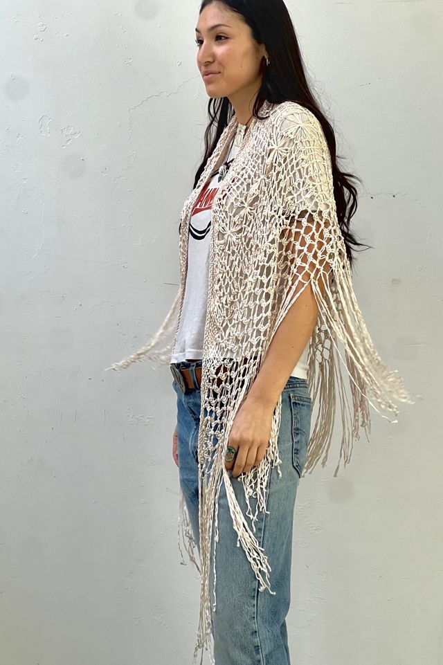 Vintage Silky Crocheted Fringed Shawl Selected by Anna Corinna #1