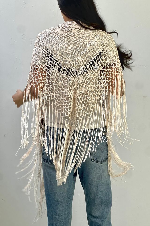 Vintage Silky Crocheted Fringed Shawl Selected by Anna Corinna #2