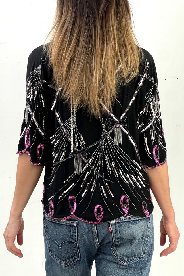 Vintage Sequin Beaded Silk Top Selected by Anna Corinna #1