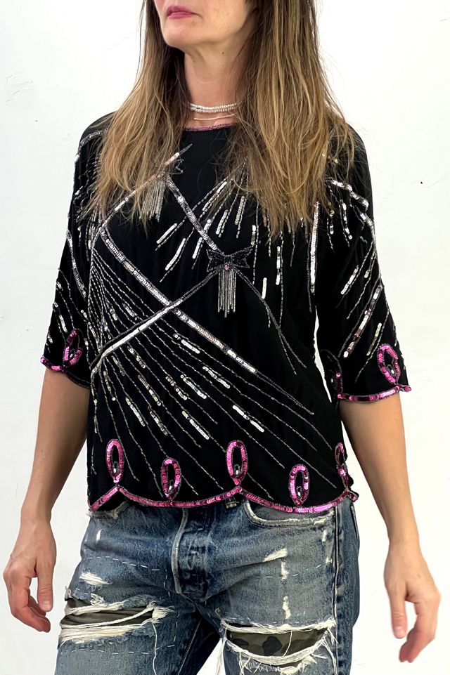Vintage Sequin Beaded Silk Top Selected by Anna Corinna #2