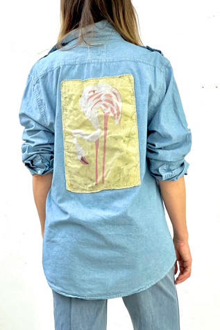 Anna Corinna Reworked Vintage Chambray Flamingo Button Down