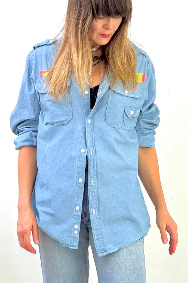 Anna Corinna Reworked Vintage Chambray Flamingo Button Down #1
