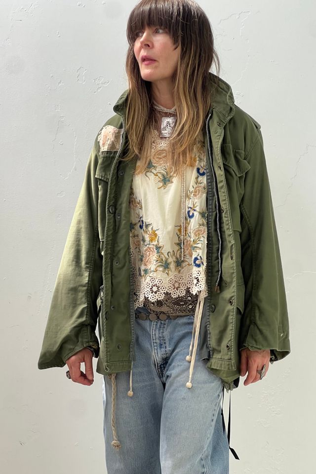 Anna Corinna Reworked Vintage Army Jacket Hand Embroidered Silk Patch #1
