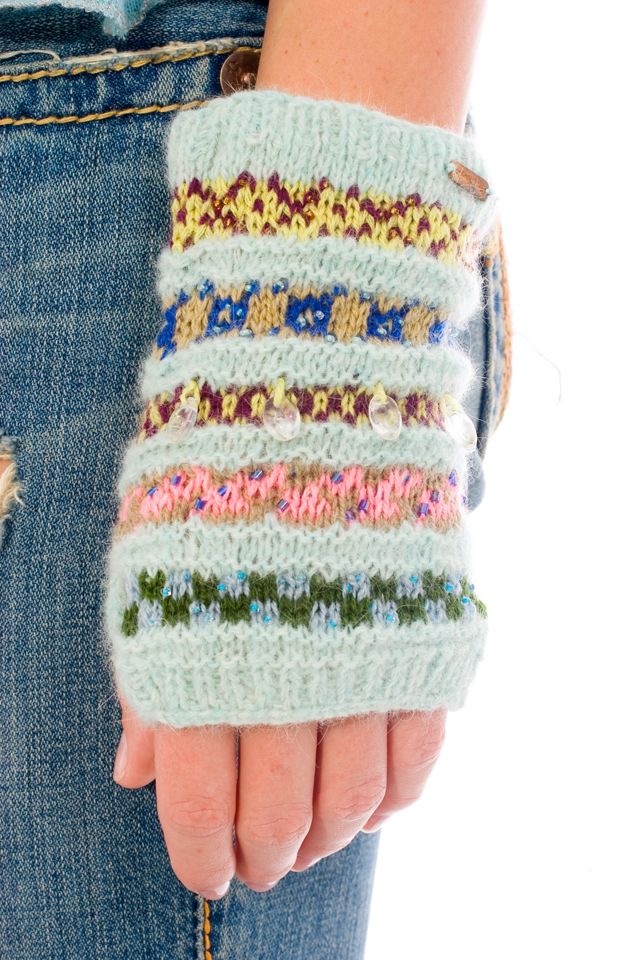 Beaded Fairisle Fingerless Glove #1