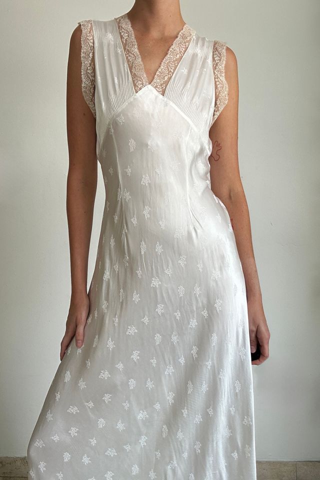 1940's Bridal White Embossed Silk Slip Dress Selected By Eveliina Vintage #1