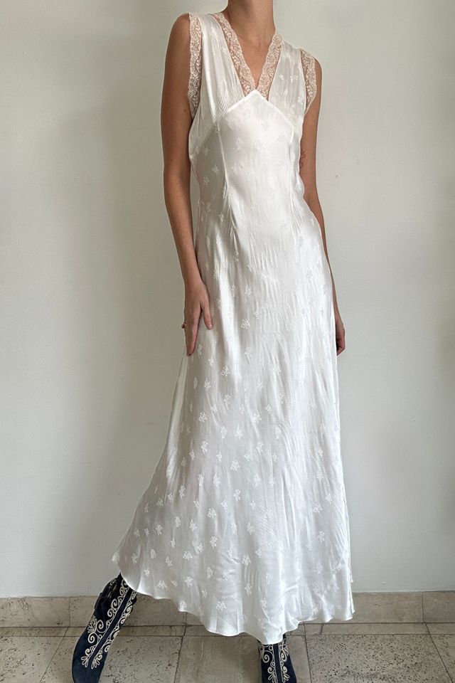 1940's Bridal White Embossed Silk Slip Dress Selected By Eveliina Vintage #3