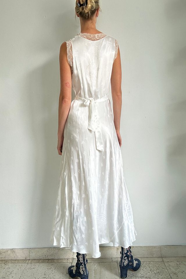 1940's Bridal White Embossed Silk Slip Dress Selected By Eveliina Vintage #4