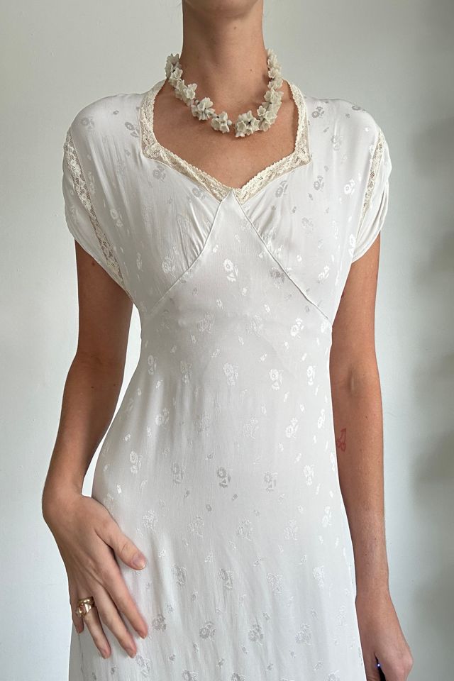 1940's Bridal White Embossed Slip Dress Selected By Eveliina Vintage #1