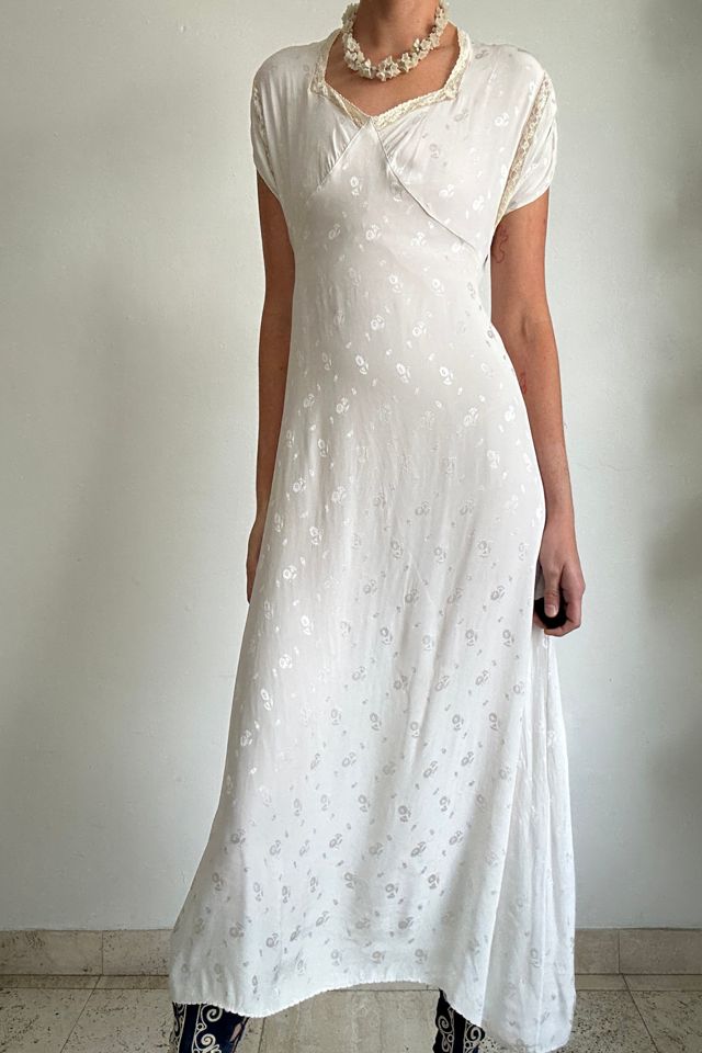1940's Bridal White Embossed Slip Dress Selected By Eveliina Vintage #3