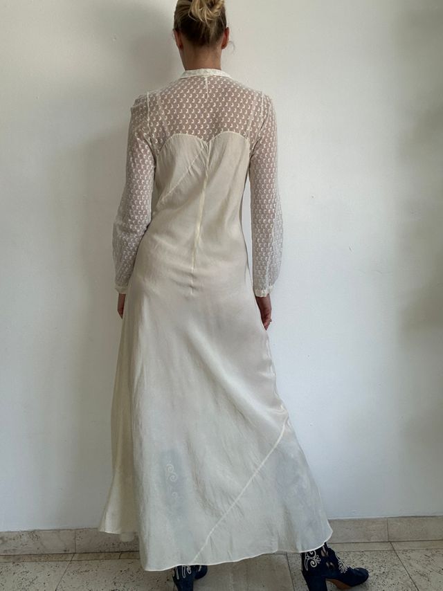 1940's Bridal White Silk and Lace Collared Dress Selected By Eveliina Vintage #2