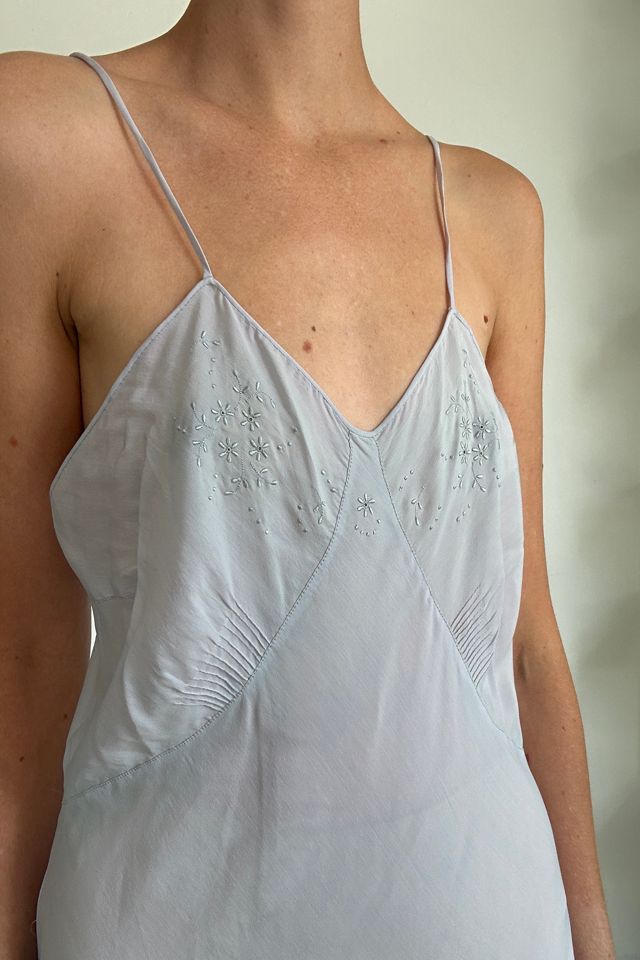 1930's Handmade Baby Blue Silk Spaghetti Strap Slip Selected by Eveliina Vintage #1