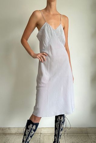 1930's Handmade Baby Blue Silk Spaghetti Strap Slip Selected by Eveliina Vintage