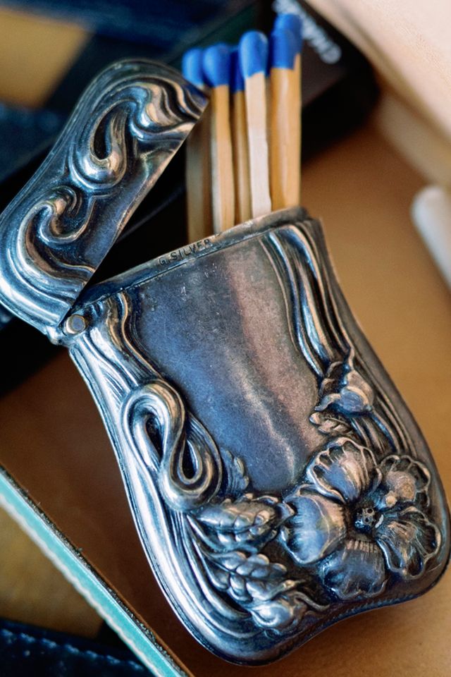 1910s Art Nouveau Sterling Silver Floral Match Safe by Lauren Owen of Texas #2