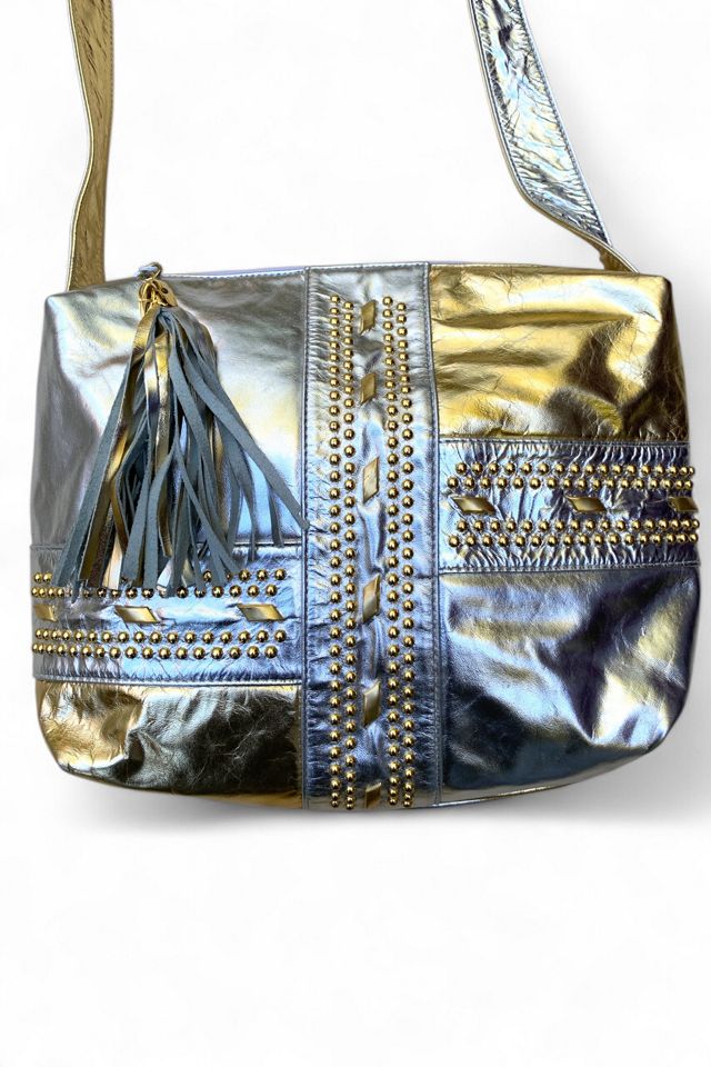 Vintage 1980s Studded Metallic Leather Crossbody Bag Selected by SharpLilTeeth #1