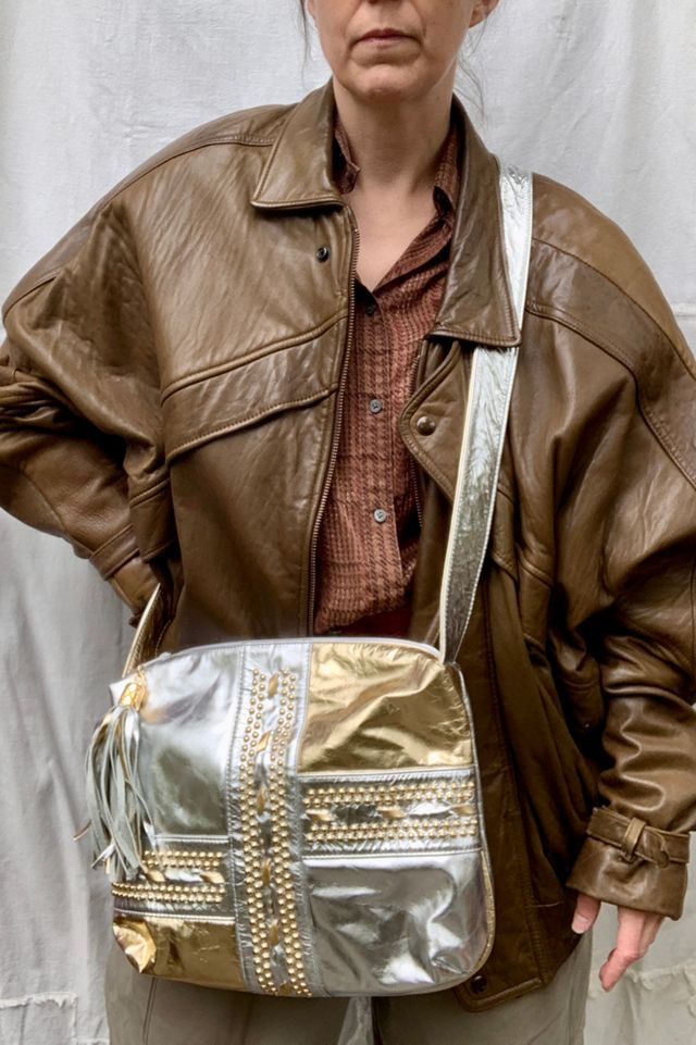 Vintage 1980s Studded Metallic Leather Crossbody Bag Selected by SharpLilTeeth #3