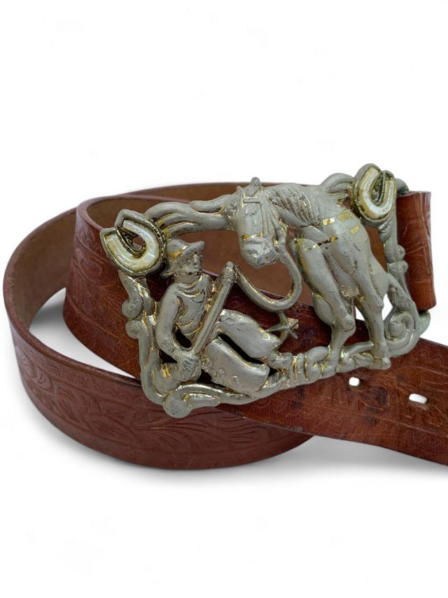 Vintage Cowboy & Horse Tooled Leather Belt Selected by SharpLilTeeth #1