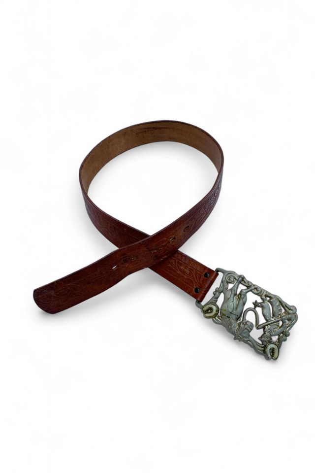 Vintage Cowboy & Horse Tooled Leather Belt Selected by SharpLilTeeth #2